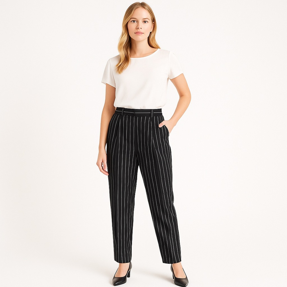 🖤  GSL Class Pinstripe High-Waisted Dress Pants – Pleated Front Size M
